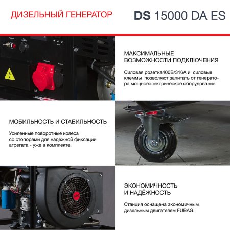 FUBAG Дизельный генератор (трехфазный) с электростартером и коннектором автоматики DS 15000 DA ES в Южно-Сахалинске фото